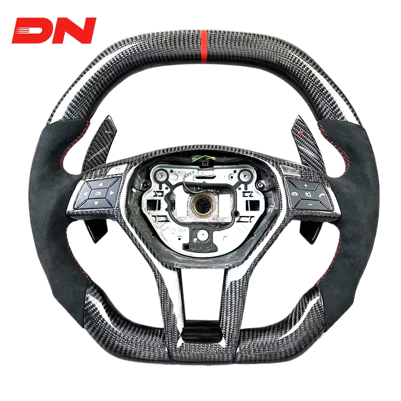 Custom Carbon Fiber Sports Steering Wheel with Leather for Mercedes-Benz AMG C Class W204 C63 W212 W218 W207 by Tesla