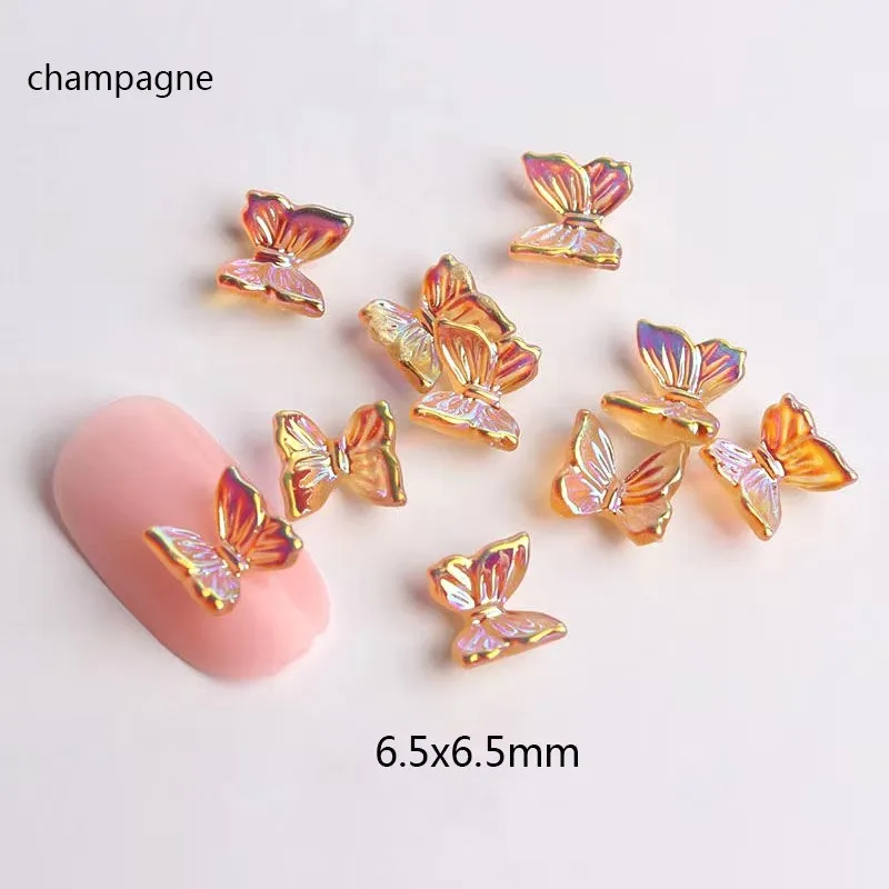 Candy Aurora 3D Butterfly Nail Art Decal Stickers Charm Resin Accessories Rhinestone Plastic Boxed Charms for Nails