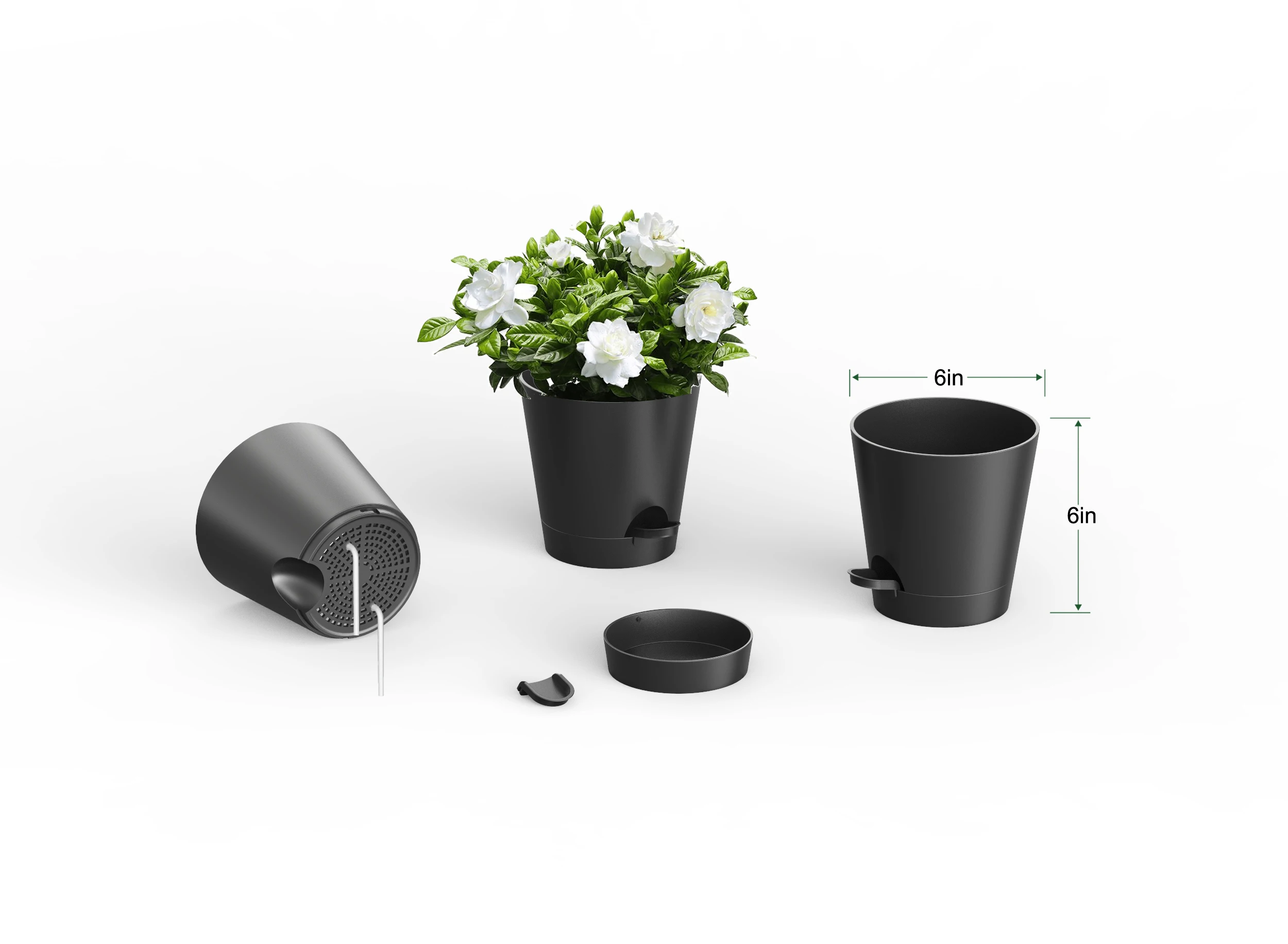 5 5.5 6 6.5 7 8 Inch Smart Self Watering Plastic Planter Pots for Plants with Holes and Tray