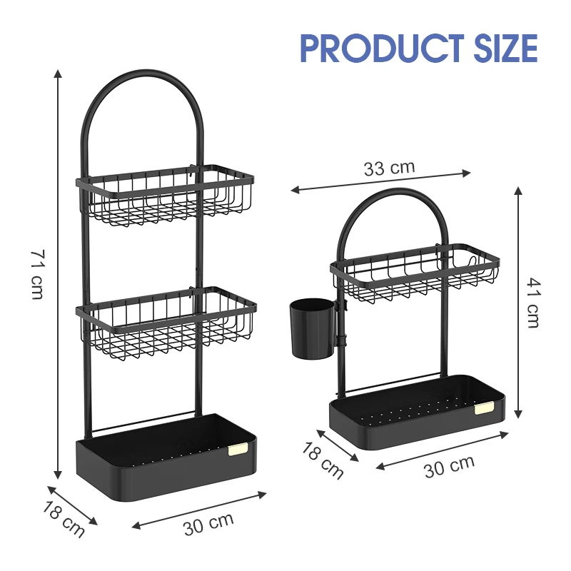 WIREKING 3 Tier Metal Shower Caddy Table Storage Organizer Corner Shower Shelf Caddy Hanging Rack for Bathroom