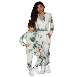 2021 Fall mommy and me outfits Tie dye hoody 2pcs long sleeve pants sets family matching Fall set women hoodies two piece sets