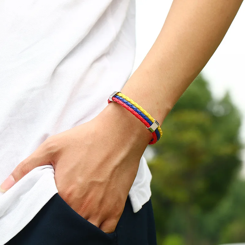 Mexico Italy Spanish Columbia National Flag PU Leather Bracelet Men Women Handmade Wristband Friendship Gift