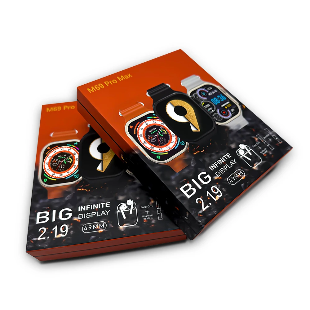 Customized products M69 pro max Smart Watch with Earphones 2 in 1 BT calling Message Reminder Smartwatches with headphones