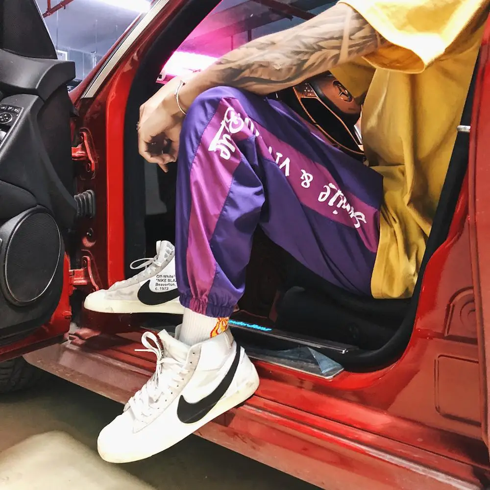 
Customized and RTS 100% Polyester Streetwear Drawstring Loose Casual Sports Hip-hop Violet Jogger Pants Men 