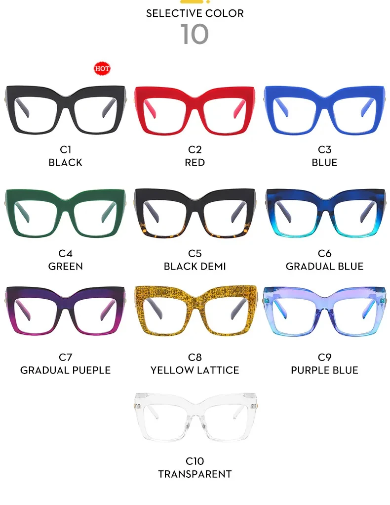 076 Fashion Large Frame Anti-Blue Light Plastic Glasses Square Frame Cat Eye Custom Prescription Eye Glasses Women Optical