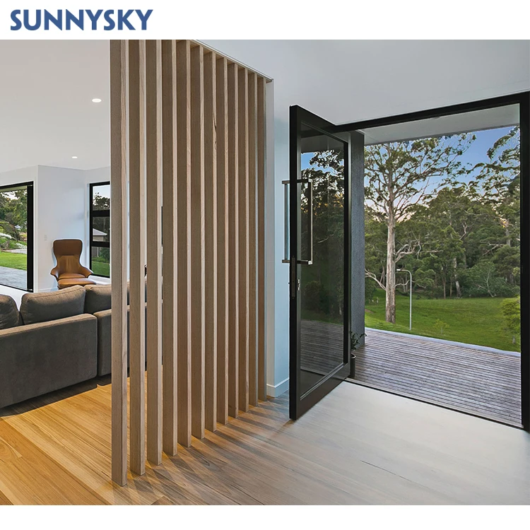 Современная Поворотная дверь Sunnysky внешняя внутренняя стеклянная французская узкая рама поворотная
