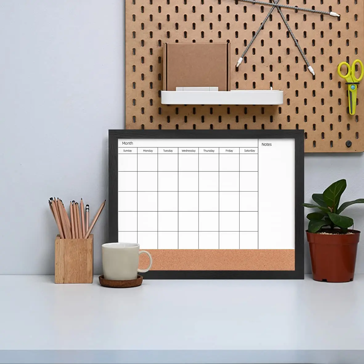 New Monthly Calendar Dry Erase Magnetic Surface  White Board  Cork Bulletin Board with Wood Frame for Wall