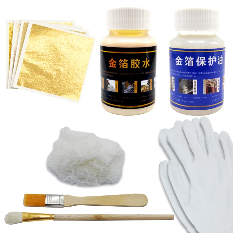 DIY gilding gold leaf experience set gold foil sheet glue gilding tools for metal craft and  painting decoration