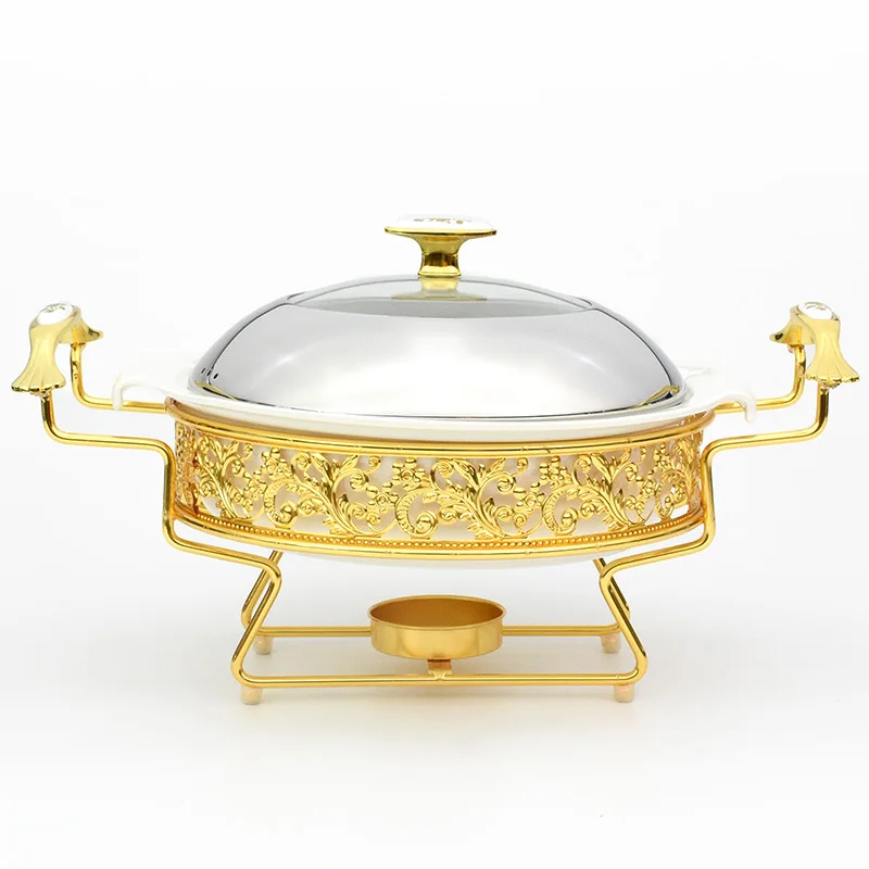 Gold Chafing Dish Round Shape Hotel Food warmer Chafing Dishes ceramic Buffet Food Warmer Dish for Wedding