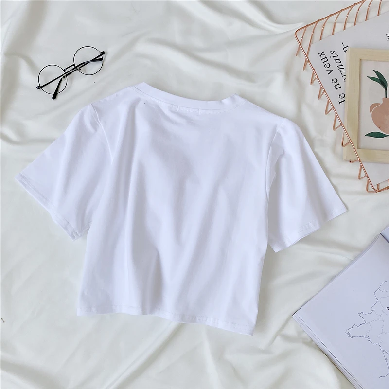 High quality crop top t shirt 180gs 95% cotton plain blank v neck tshirt for custom  women crop top