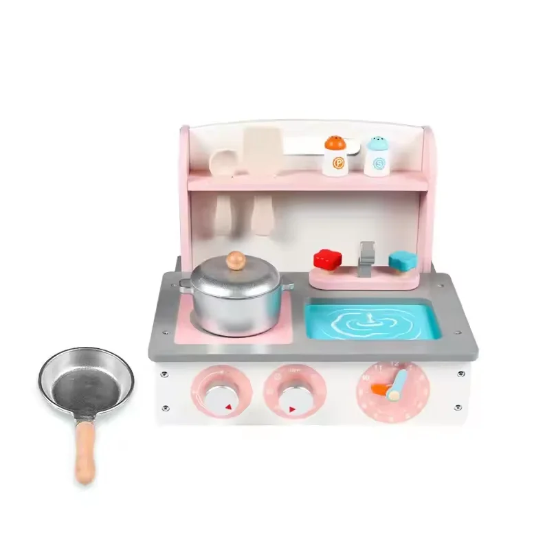 Hot Sell Wooden folding kitchen stove children baby parent-child play house learn to cook interactive educational toys For kids