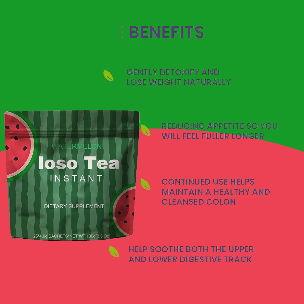 IOSO Natural Detox Instant Herbal Tea Watermelon loso Fruit Tea Instant Fruit Detox Powder for Weight Loss Summer Drink loso Tea