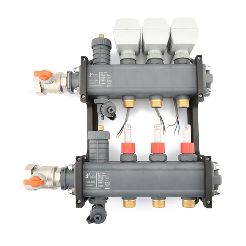 Система HVAC Junzhou специальный электрический шаровой клапан с живым шаром коллектор для подогрева пола DN32PPR включает расходомер