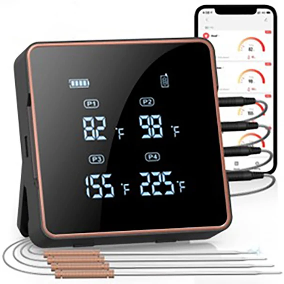 Large LCD Display Outdoor Digital Instant Read Meat Thermometer Grill BBQ Oven Thermometer App Remote Monitoring With 4 Probes