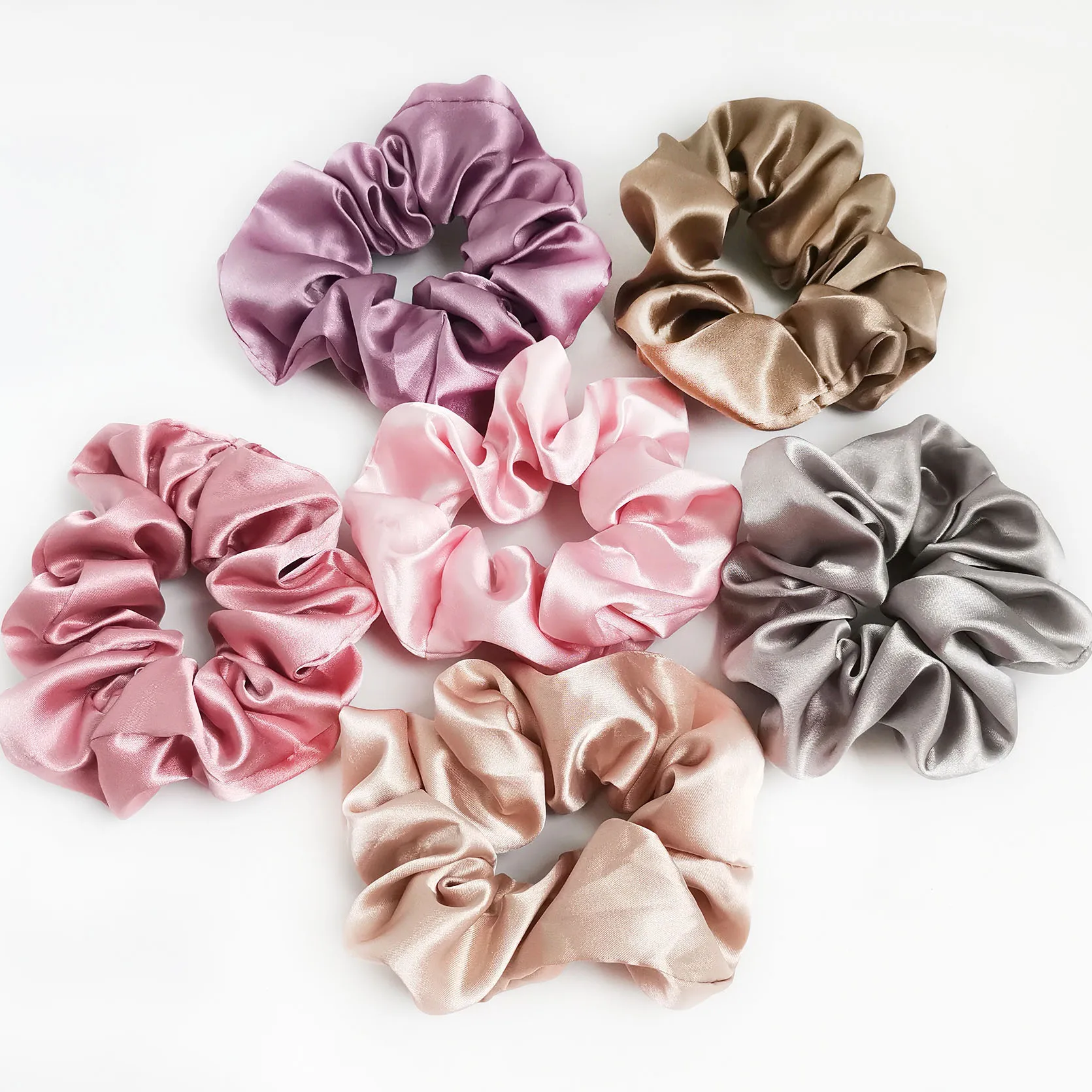 custom shiny metallic silk hair scrunchies ponytail holder satin scrunchies elastic band satin silk-like hair ties
