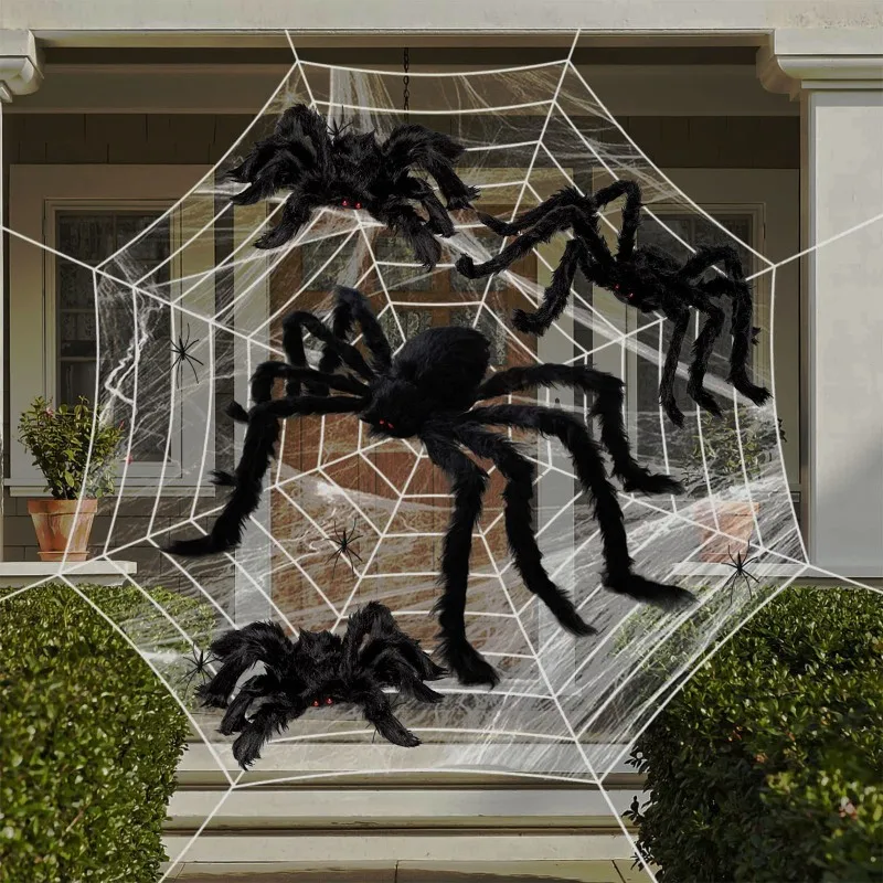 Halloween decoration spider web spider silk combination simulation big spider bar haunted house chamber scene