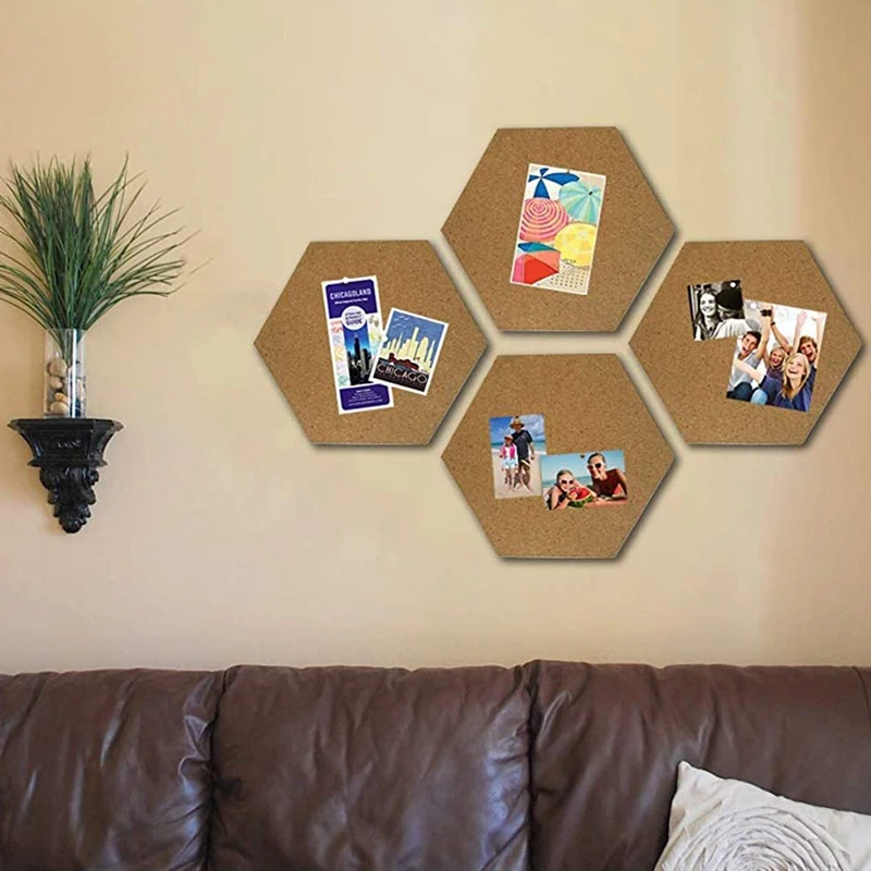 Custom 12 inch Self Adhesive Cork  Memo Boards Pin Bulletin Board Cork Hexagon Wall Board Tiles with  Multi Color Push Pins