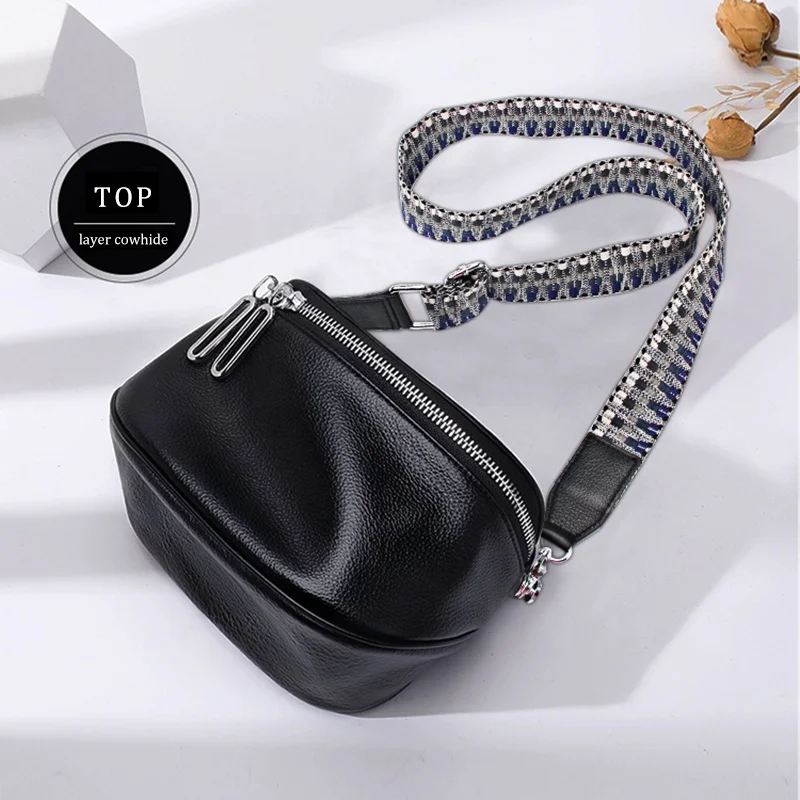 Low moq women designer cowhide  luxury cross body leather bum bag custom soft leather waist bag retro small crossbody chest bag
