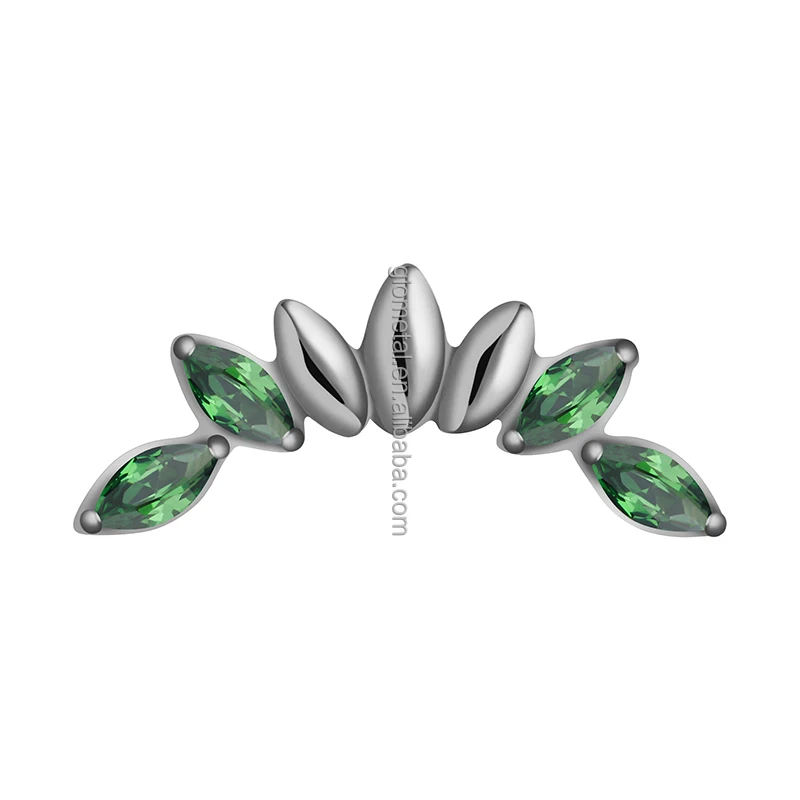 Giometal ASTM F136 Titanium Piercing Wholesale Marquise Green CZ Threadless Ends Tragus Helix Conch Daith Piercing Earrings