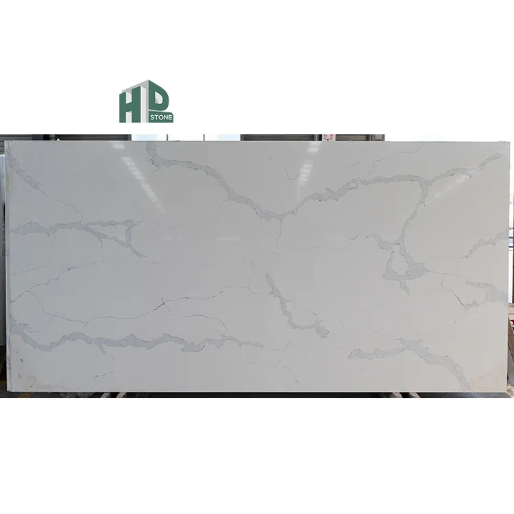 Artificial Quartz Marble Granite Stone Carrara White Calacatta Vanity Quartz Countertop with Grey Veins