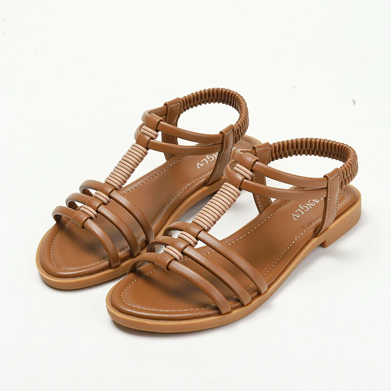 Roman sandals 2024 summer new Bohemian retro hollow flat bottom comfortable travel beach shoes