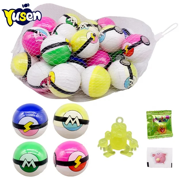 Factory wholesale price 45 mm mini pokemoned pokeball Popping candy with Capsule Egg Toys candy toys kids