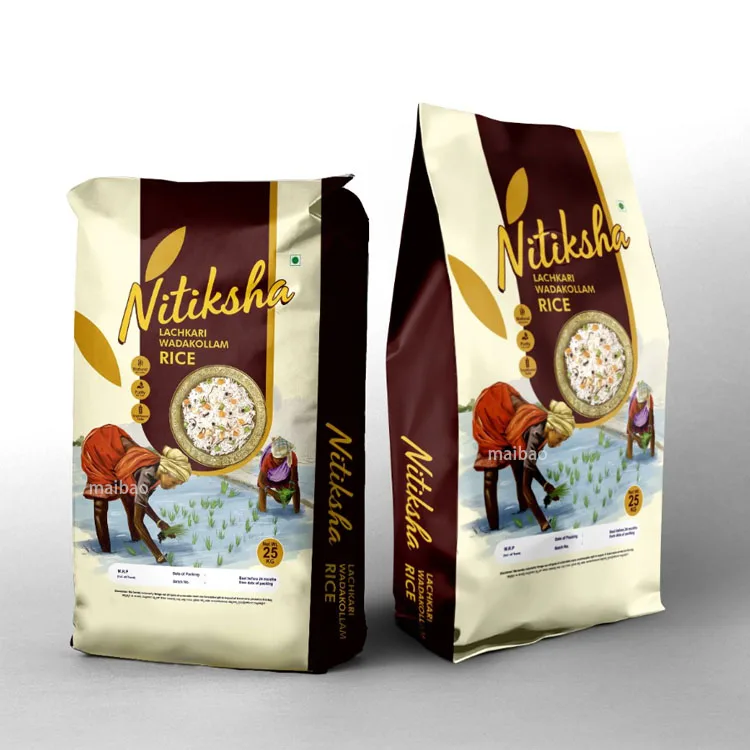 Custom Printed Eco Friendly Biodegradable PLA PBAT Bopp 1kg 5kg Thai Basmati Empty Laminated Packaging Plastic Rice Bag For Sale