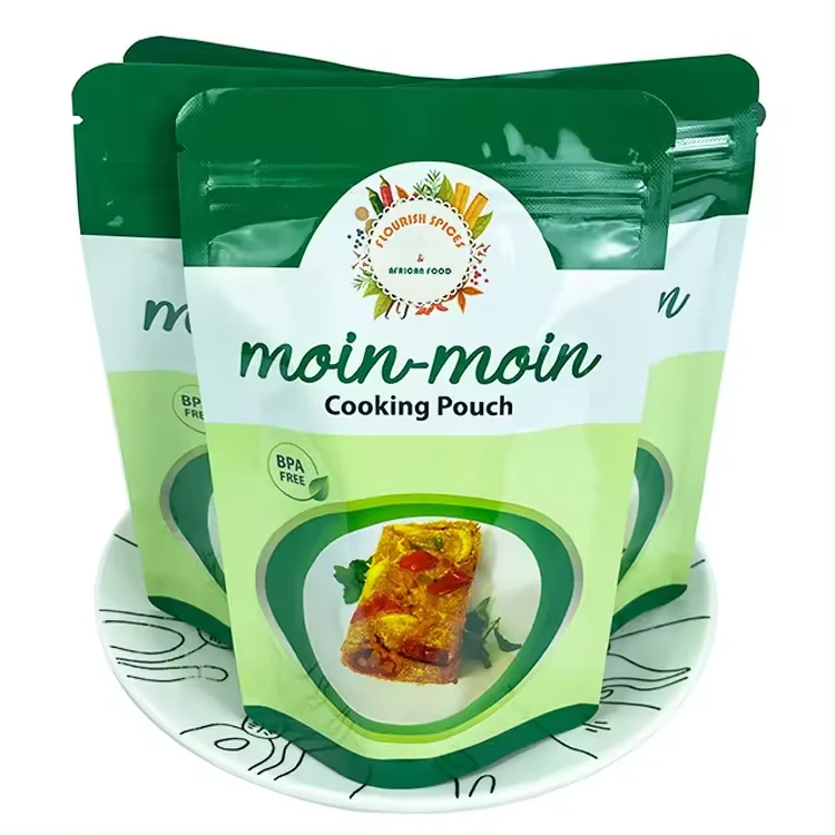 Custom Food Packaging Stand Up Zip Lock Water Boiling Moin Moin Cooking Pouch Bag With Zipper