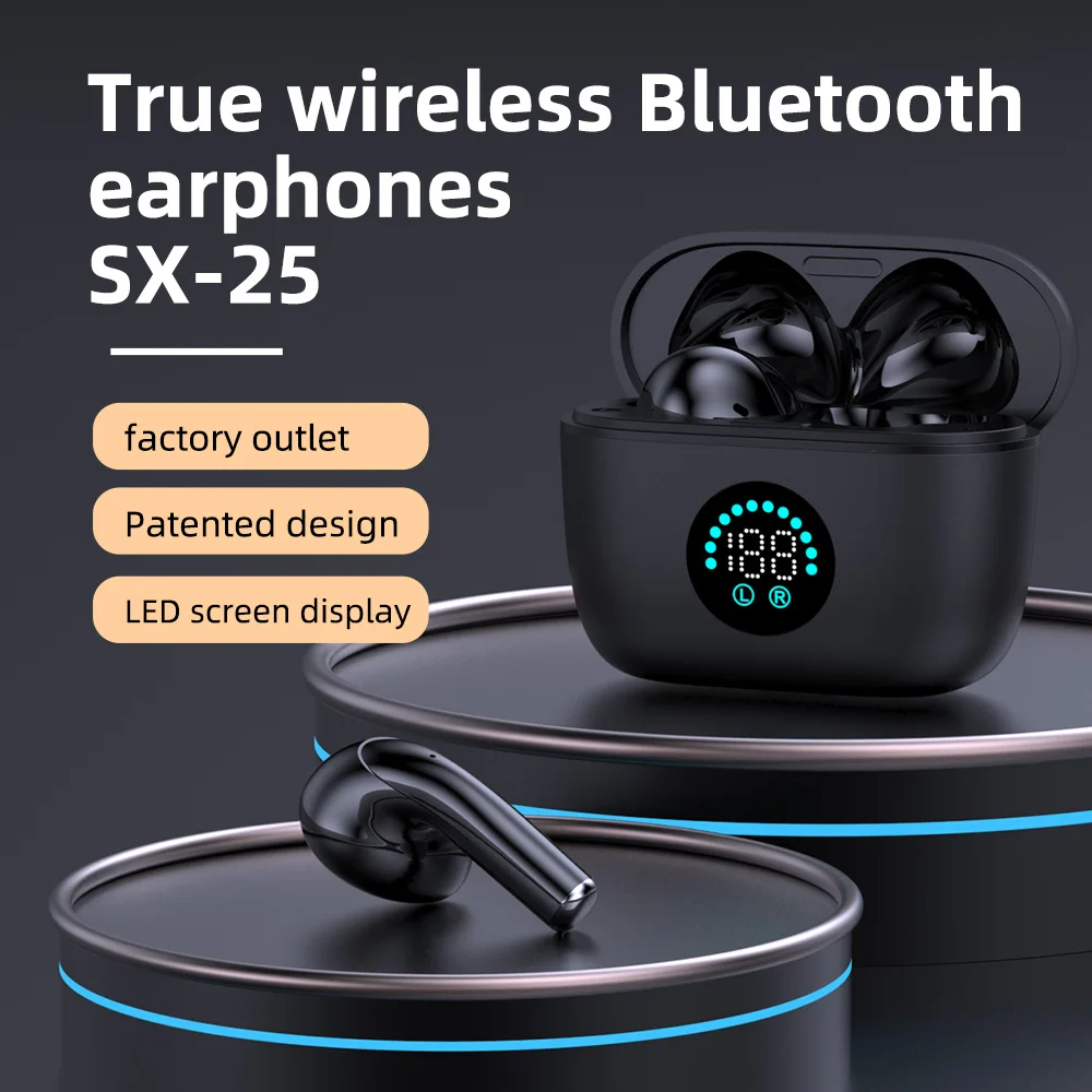 TWS Earphones 2023 Mini Sound Earbuds Wireless Blue Tooth Headset SX-25 with Digital Display BT5.3 TWS Bluetooth Earphone TYPE-C