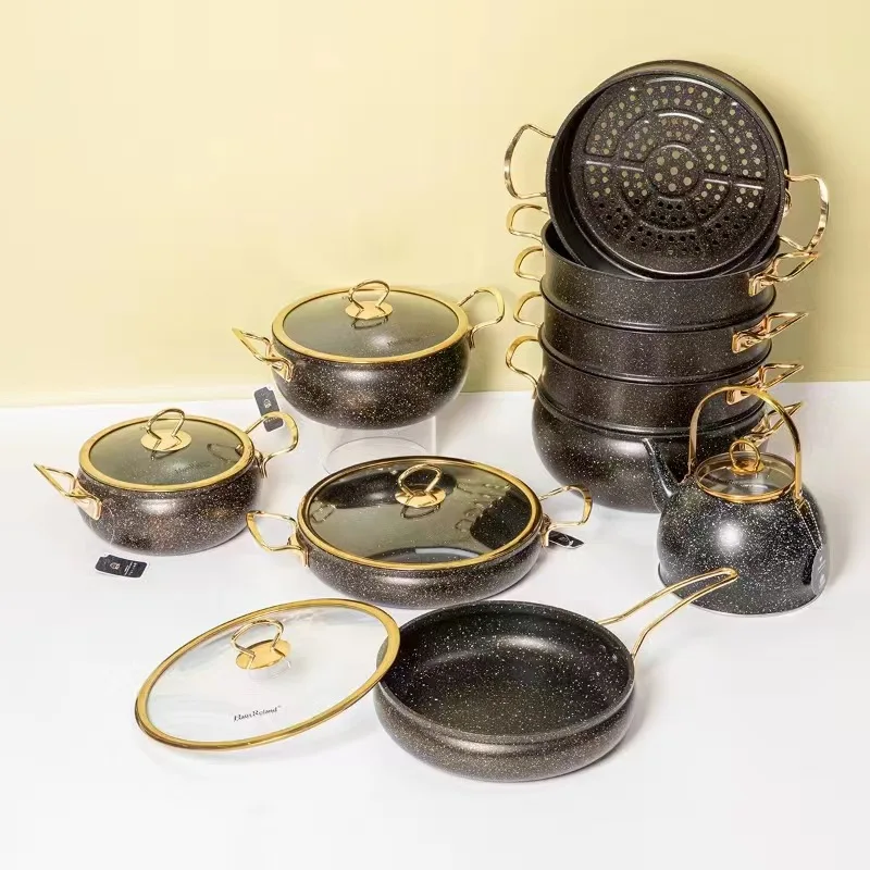 home kitchen cast iron 1-7pcs die cast big full aluminum pots set cooking nonstick non stick cookware sets