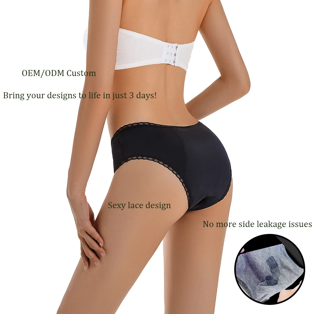 Shanhao OEM Breathable Lace Culottes Menstruelles Organic Cotton Menstrual Panties Bamboo Bragas Menstruales Period Underwear
