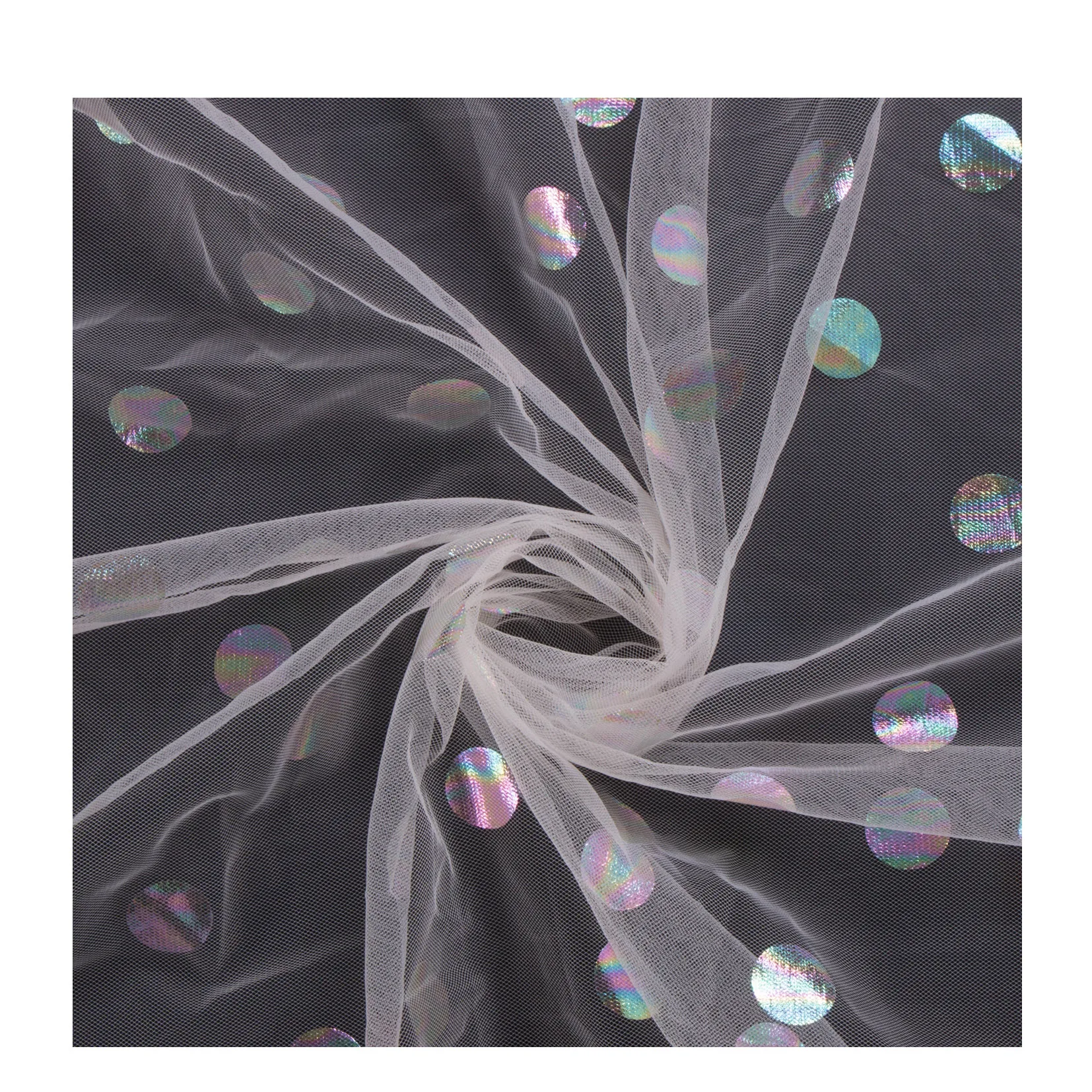 Оптовая продажа, 100% полиэстер, блестящая фольга с золотыми блестками, сетка, тюль, ткань в горошек