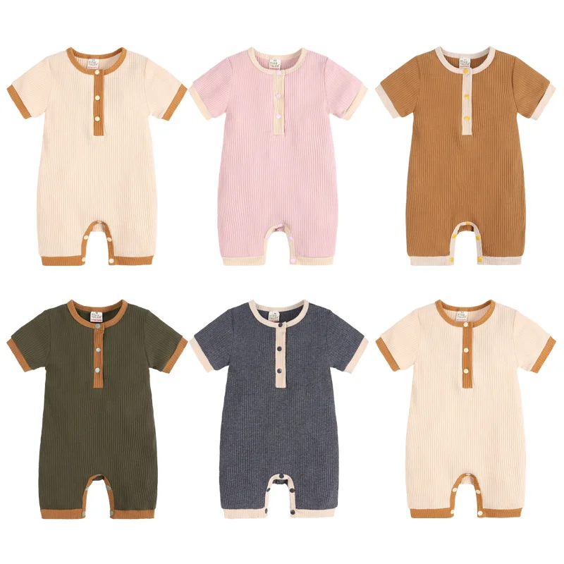 2021 Baby Summer Clothing Newborn Baby Boy Girl Cotton Romper Knitted Ribbed Jumpsuit Infant Clothes Outfit Overalls