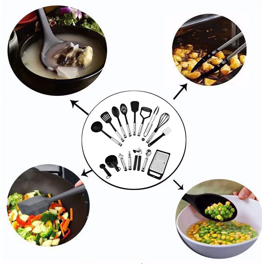 25Pcs Silicone Cooking Utensils Non Stick Cookware Set Kitchen Utensils with Spatula Opener Measuring Spoon Set