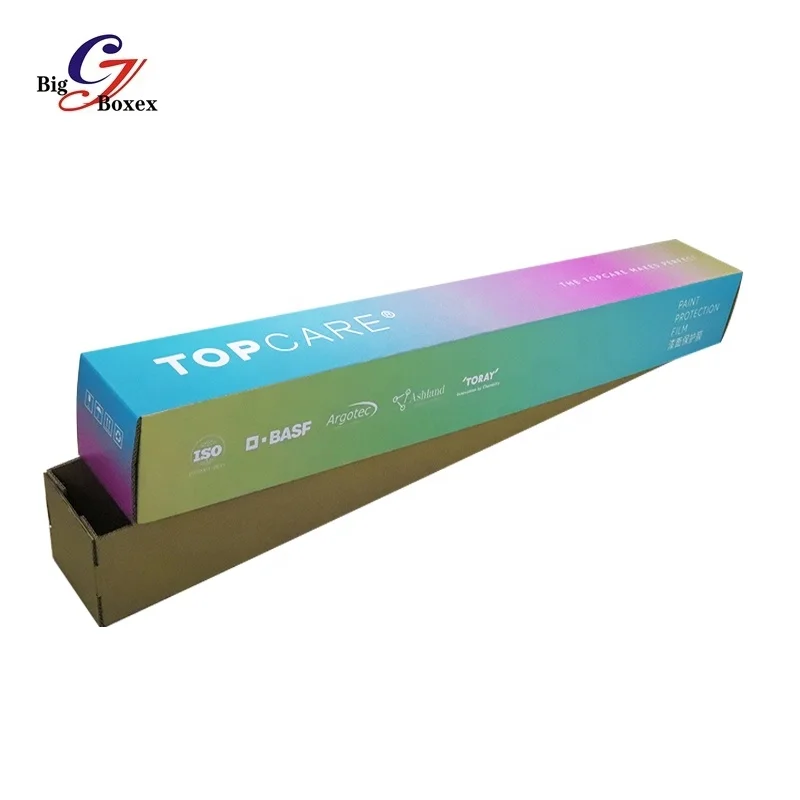 ECO Custom Logo Printed Shipping Boxes Long Cardboard Corrugated Carton Paper Packaging Box For Window Tint Rolled Film PPF