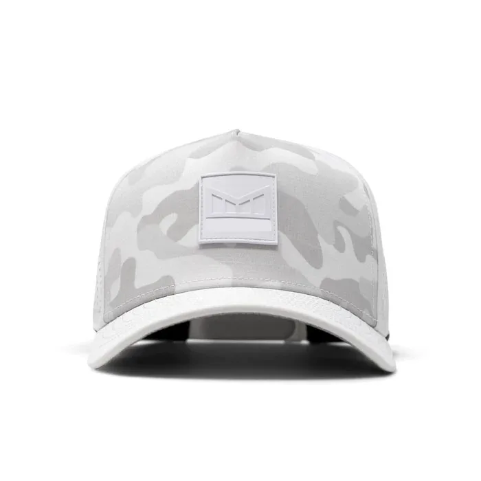 custom Snow camo hat snapback laser cut perforated trucker cap performance golf waterproof camo trucker hats with rubber patch
