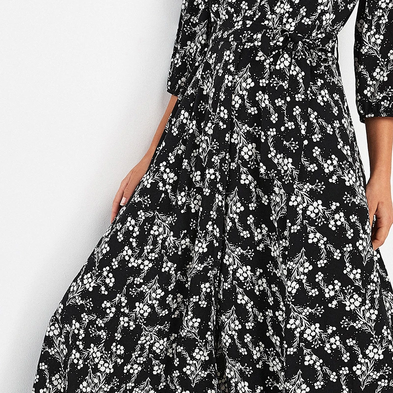 
long sleeve maxi dress woman beachwear boho tunic vestidos autumn floral print maxi dress fashionable flower dress 
