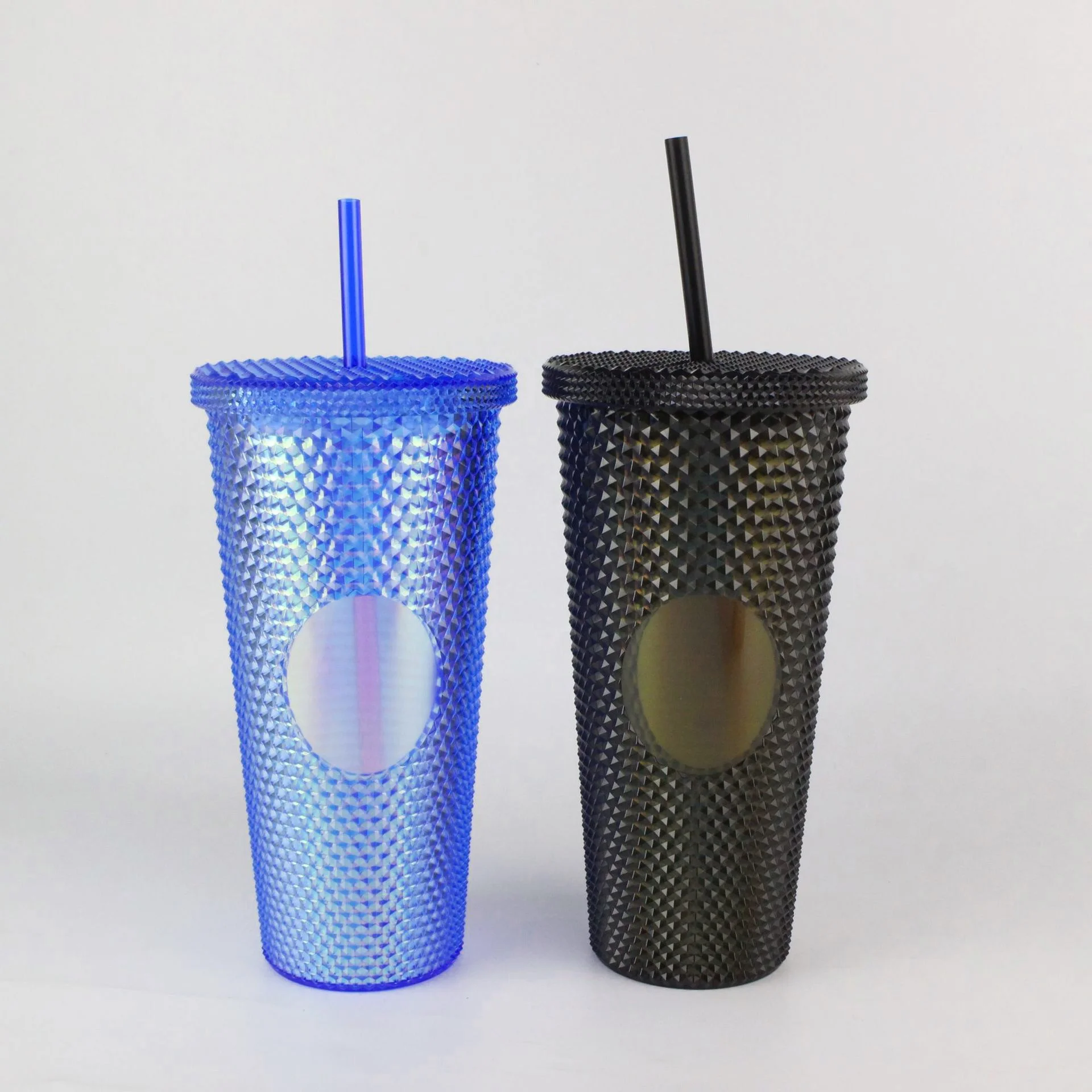 Wholesale reusable diamond drinking cups double wall plastic cold tumblers