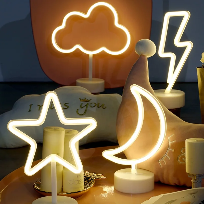 LED bench neon Lightning heart Flamingos pedestal decorative light Rainbow cloud a small night light