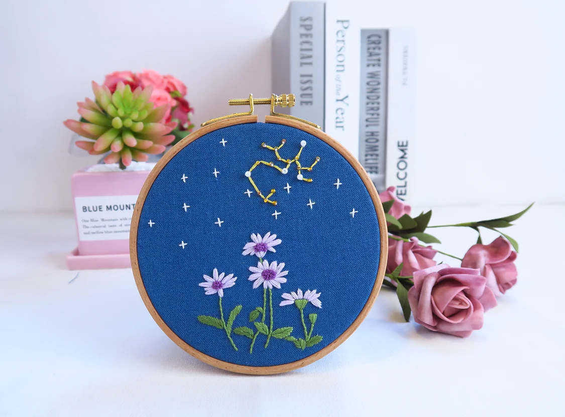 
Diy Embroidery Starter Kit Floral Pattern Stamped Fabric For Adults Beginners Cross Stitch Kits 