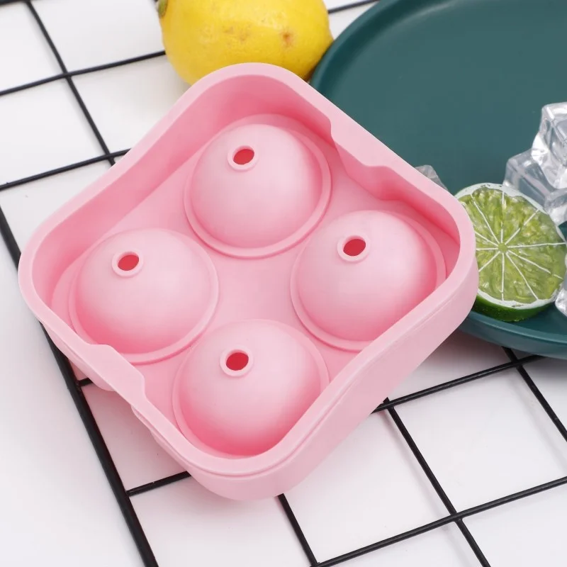Factory price silicone Ice Cube Trays Silicone 4 Spheres Whiskey Ice Ball Maker Large Square Ice Cube Molds