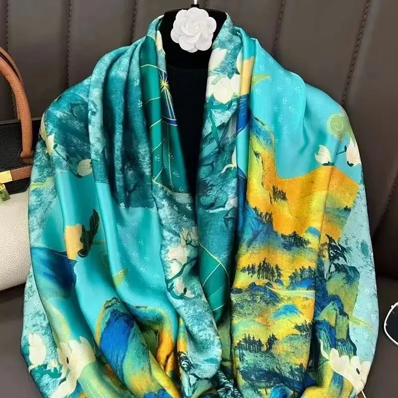 Wholesale Twill Silk Neck Scarf Women Hijab High Quality Printed Scarves Shawls Fashion Foulard Handkerchief Square Scarf