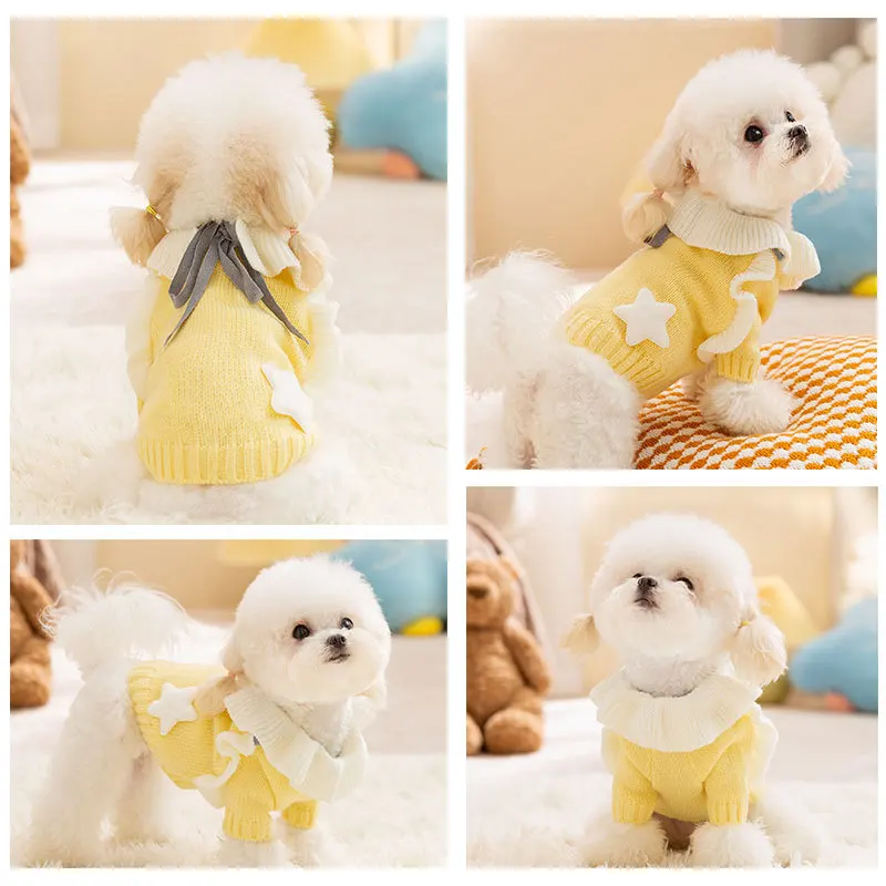 Lovely Wind Dog Clothes Princess Skirt Sweater Padded Warm Teddy Autumn Winter Pet Dog Clothing Animal Pattern Summer Spring