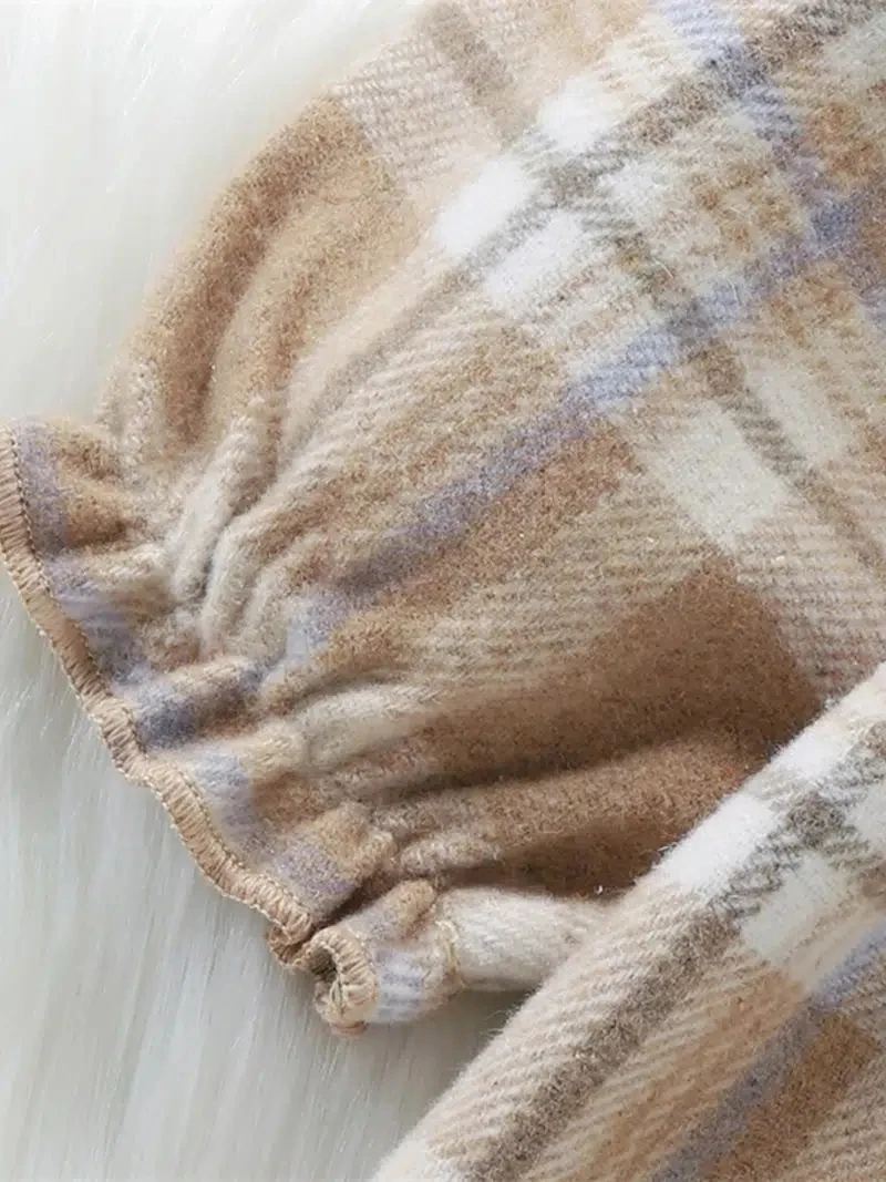 Full Sleeve Pleated Ruffle Princess Lovely Girls Dress Kids Frock Retro Style Children Fall Dress With Button