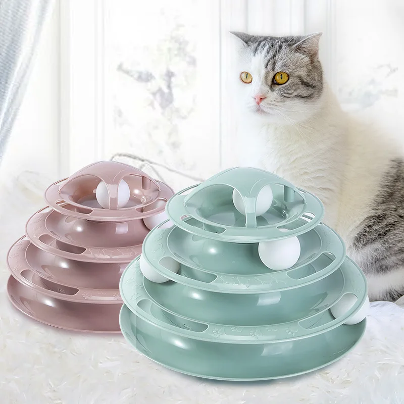 Hot Selling Cat Interactive Track Roller Ball Pet Cat Tower Toys game disc track ball Cat toy three-layer turntable puzzle toy