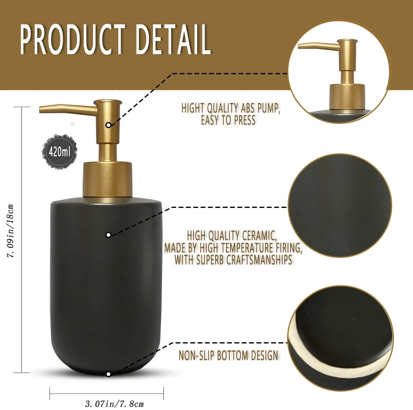 Ceramic Soap Dispenser Bathroom Kitchen Refillable Dish Soap Dispenser Liquid Soap Dispenser For Bathroom With Gold Pump