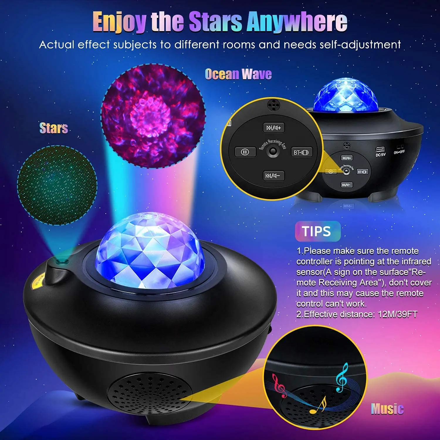 Amazon hotsale USB charge blutooth remotable sky projector light