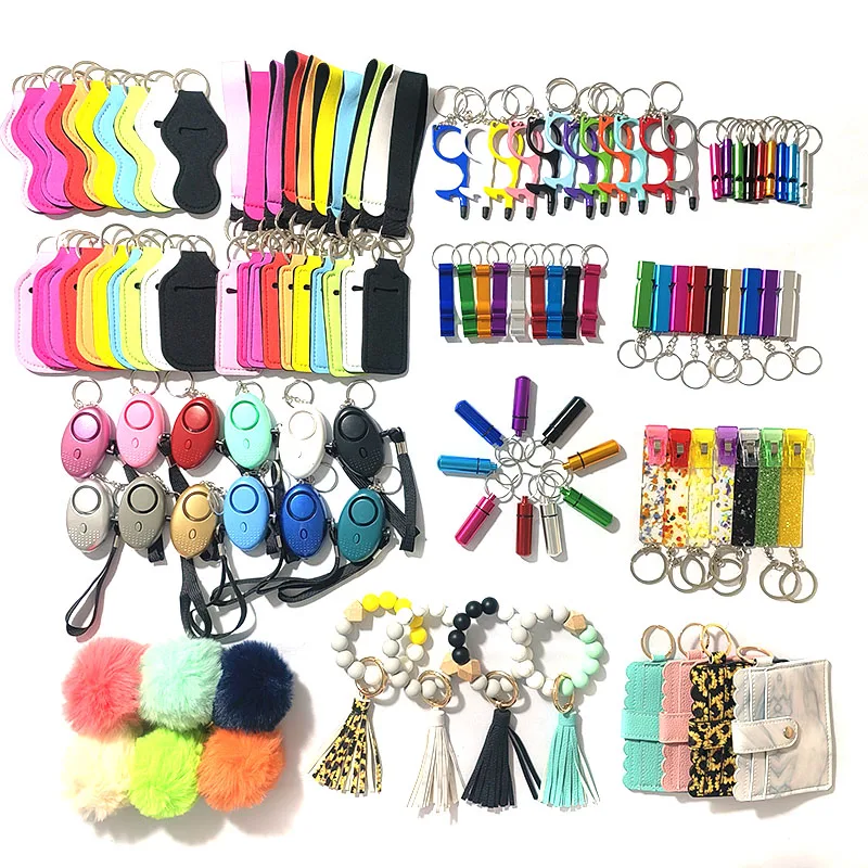 self defense supplies whistle light carabiner keychain rhinestone self defense rubber beads keychain for women
