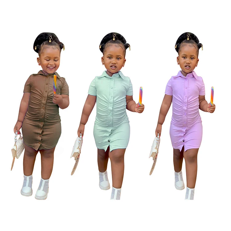 Wholesale Summer Frock Kids Clothing Children Baby Girls T Shirt Dress Fashion Ruffles Shirt Dress Toddler Girls Dresses 2022