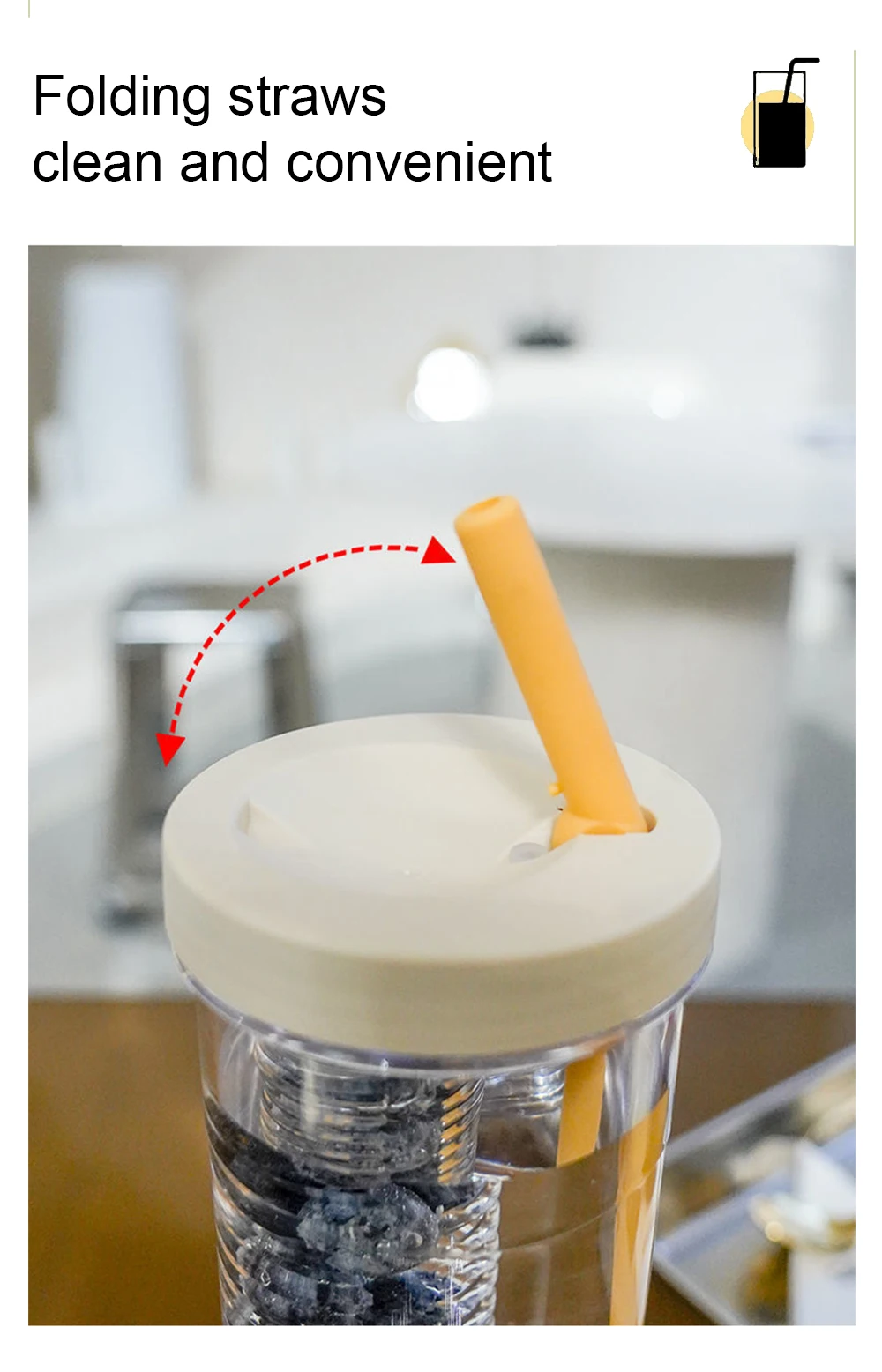 Portable Transparent Plastic Tea Infuser Water Bottle Filter Cup Fruit Infuser Strainer Bottle Plastic Water Bottle With Straw